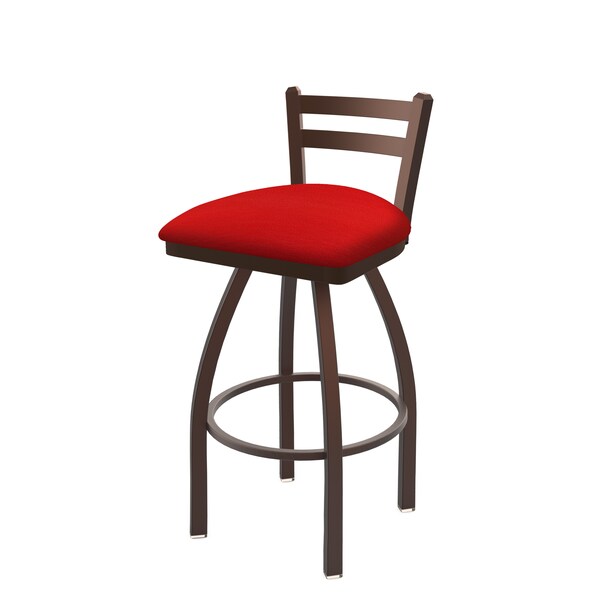 25" Low Back Swivel Counter Stool, Bronze Finish, Canter Red Seat